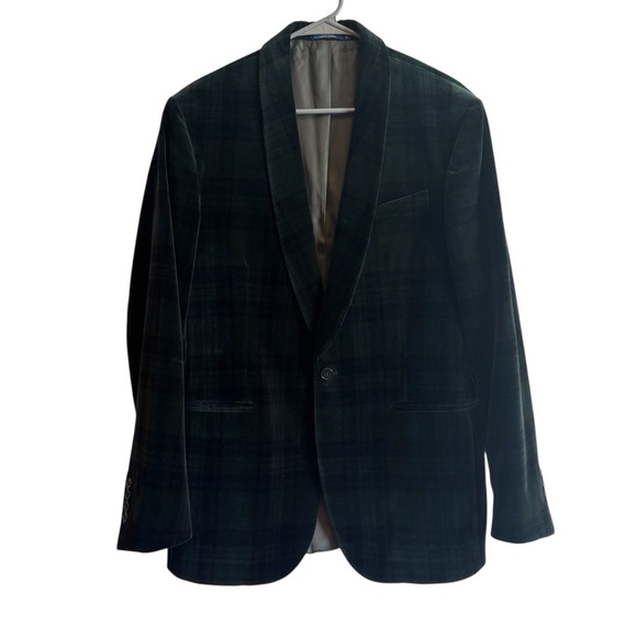 Polo Ralph Lauren Custom Fit Dark Green Plaid Velvet Blazer Suit Jacket - Picture 1 of 11